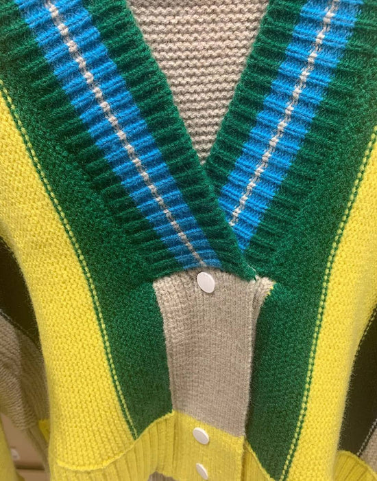 Multi Color Striped Knit Cardigan - BEYAZURA.COM