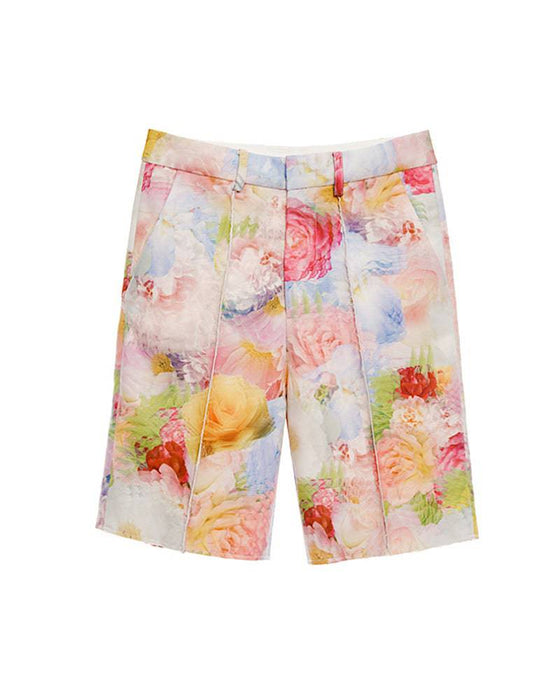 Multi Print Flower Print Long Shorts - BEYAZURA.COM