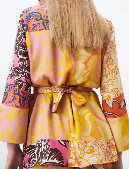 Multi Print Kimono Shorts Set - BEYAZURA.COM