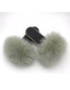 Natural Fur Slides With Rhinestones - BEYAZURA.COM