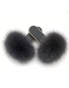 Natural Fur Slides With Rhinestones - BEYAZURA.COM