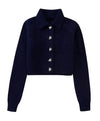 Navy Blue Collared Warm Sweater - BEYAZURA.COM