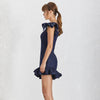 Navy Ruffle Sleeve and Skirt Zipper Front Dress - BEYAZURA.COM