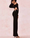 Off Shoulder Black Bodycon Long Dress - BEYAZURA.COM