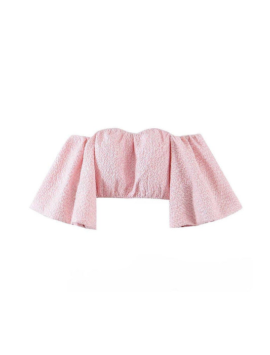 Off The Shoulder Puff Sleeve Cropped Top - BEYAZURA.COM