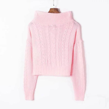 Off The Shoulder Ribbed Knit Sweater - BEYAZURA.COM