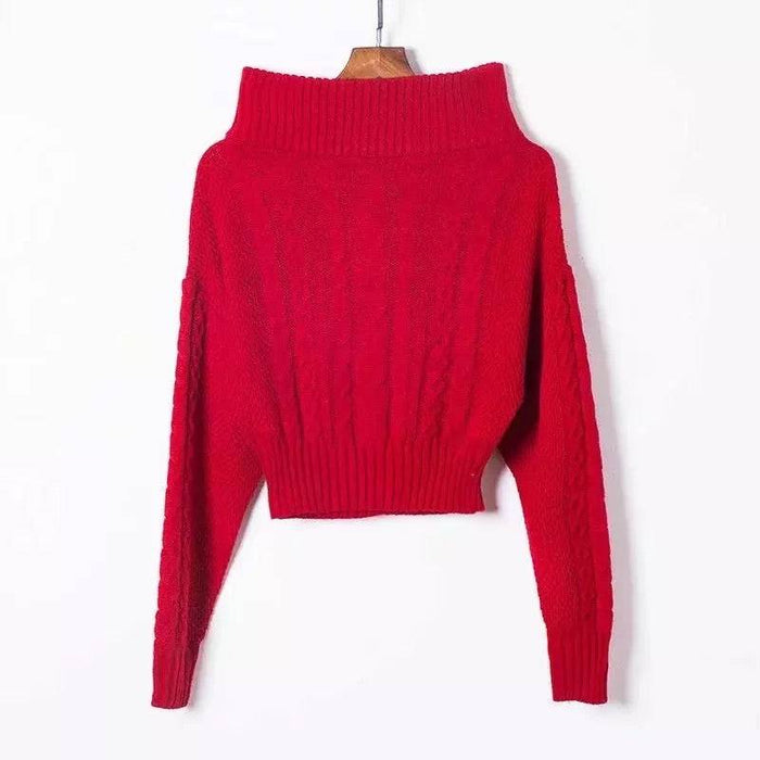 Off The Shoulder Ribbed Knit Sweater - BEYAZURA.COM