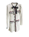 Off White Bow Collar Slim Knit Dress - BEYAZURA.COM