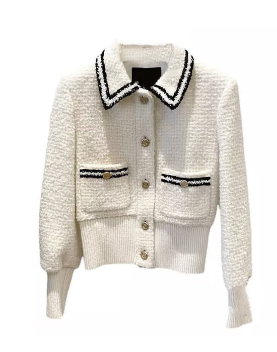 Off White Metal Button Knit Jacket - BEYAZURA.COM