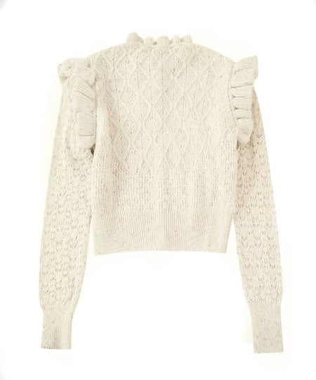 Off White Ruffled Soft Sweater - BEYAZURA.COM
