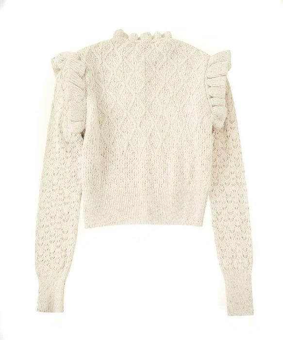 Off White Ruffled Soft Sweater - BEYAZURA.COM