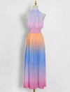Ombré Colored Pleated Long Dress - BEYAZURA.COM