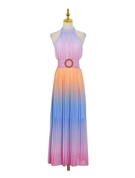 Ombré Colored Pleated Long Dress - BEYAZURA.COM