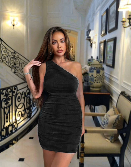 One Shoulder Bodycon Mini Dress Beyazura.com One Shoulder Bodycon Mini Dress Beyazura.com