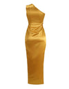 One Shoulder Draped Slitted Dress - BEYAZURA.COM
