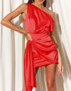 One Shoulder Ruched Tied Dress - BEYAZURA.COM