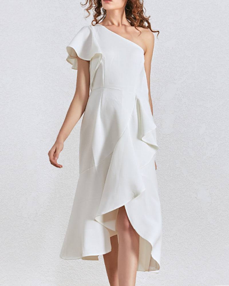 Ruffle one sleeve on sale dress