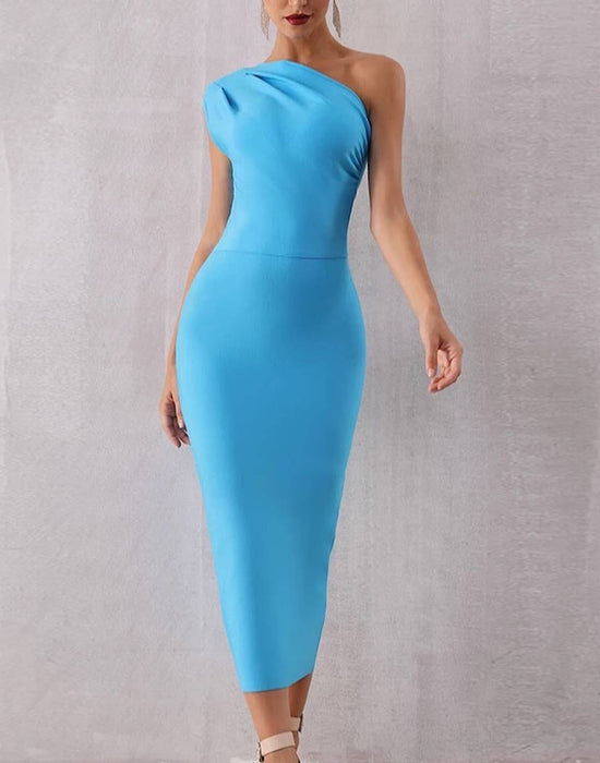 One Shoulder Slim Bandage Dress - BEYAZURA.COM