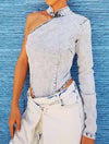 One Sleeve Denim Bodysuit - BEYAZURA.COM