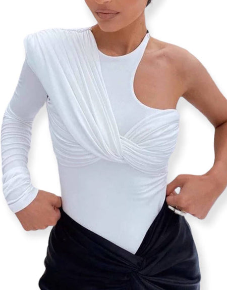 One Sleeve Draped Bodysuit - BEYAZURA.COM