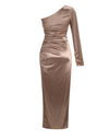 One Sleeve Ruched Dress - BEYAZURA.COM
