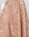 One Sleeve V Neck High Slit Sequin Dress - BEYAZURA.COM