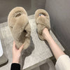 Open Toe Faux Fur Flat Mules - BEYAZURA.COM