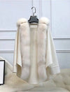 Oversized Australian Wool Fox Fur Trim Poncho sun White - BEYAZURA.COM