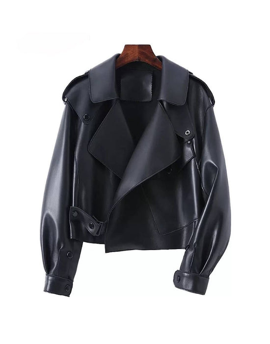 Oversized Biker Leather Jacket - BEYAZURA.COM