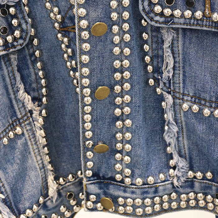 Oversized Denim Jacket With Studs - BEYAZURA.COM