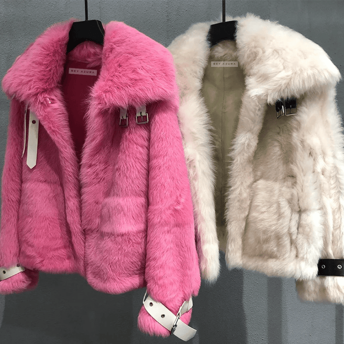 Oversized Sheep Shearling Fur Sheepskin Leather Coat - BEYAZURA.COM