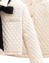 Padded Cotton Jacket Short Skirt Bow Tied Two Piece Set - BEYAZURA.COM