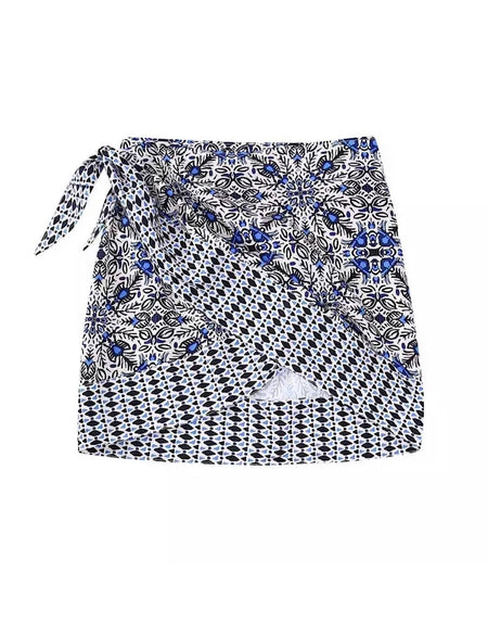 Paisley Blue Mini Skirt - BEYAZURA.COM