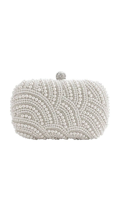 Pearl And Crystal Beaded Rectangular Evening Clutch - BEYAZURA.COM