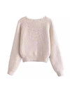 Pearl V Neck Collar Loose Sweater - BEYAZURA.COM