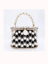 Pearled and Crystallized Cage Handle Clutch - BEYAZURA.COM