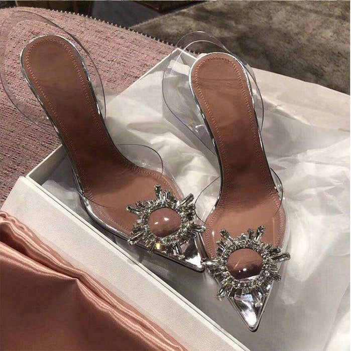 Peep Toe Crystal Clear Heels - BEYAZURA.COM