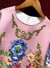 Pink And Blue Print Half Sleeve Short Dress - BEYAZURA.COM