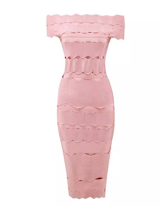 Pink Bodycon Bandage Knitted Lined Midi Dress - BEYAZURA.COM