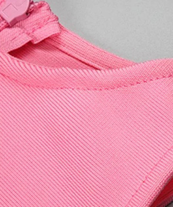 Pink Double Slit Bandage Dress - BEYAZURA.COM