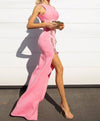 Pink Double Slit Bandage Dress - BEYAZURA.COM