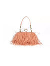 Pink Faux Feather Knuckle Ring Clutch - BEYAZURA.COM