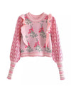 Pink Floral Ruffle Knit Sweater - BEYAZURA.COM