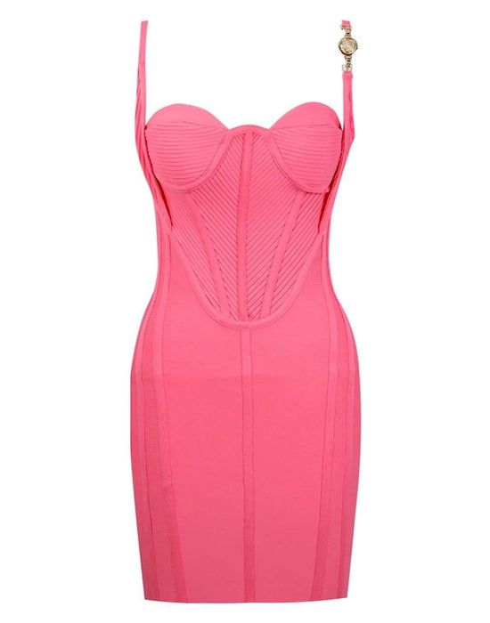 Pink Gold Trim Knitted Bandage Dress Beyazura.com Pink Gold Trim Knitted Bandage Dress Beyazura.com