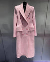 Pink Houndstooth Long Lapel Coat - BEYAZURA.COM