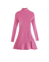 Pink Knit Turtleneck Mini Dress - BEYAZURA.COM