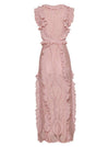 Pink Lace Ruffle Embroidered Long Dress - BEYAZURA.COM