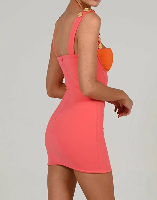 Pink Orange Bodycon Short Dress - BEYAZURA.COM