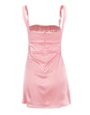 Pink Satin Short Dress - BEYAZURA.COM