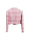 Pink Short Tweed Plaid Diamond Buttoned Jacket - BEYAZURA.COM